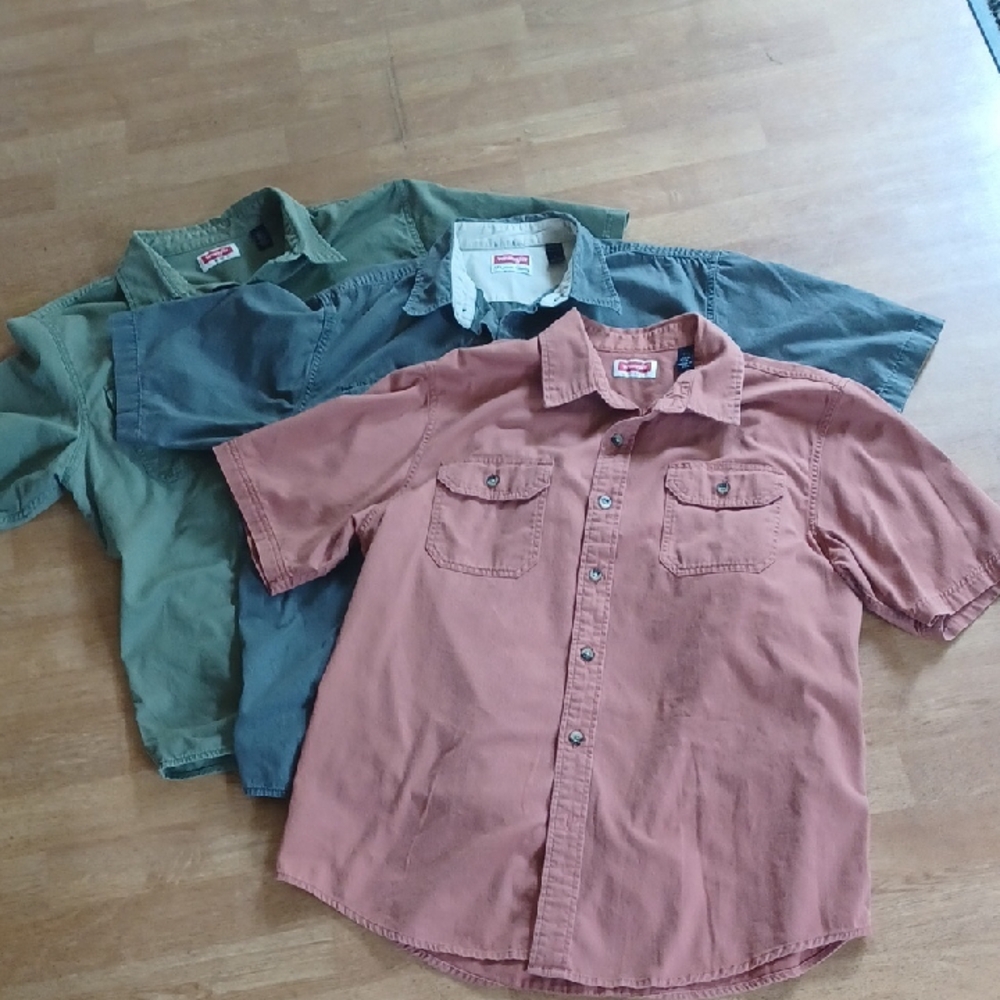 Wrangler Casual Button Down Shirts Blue and Green and Rust Mens Size Large